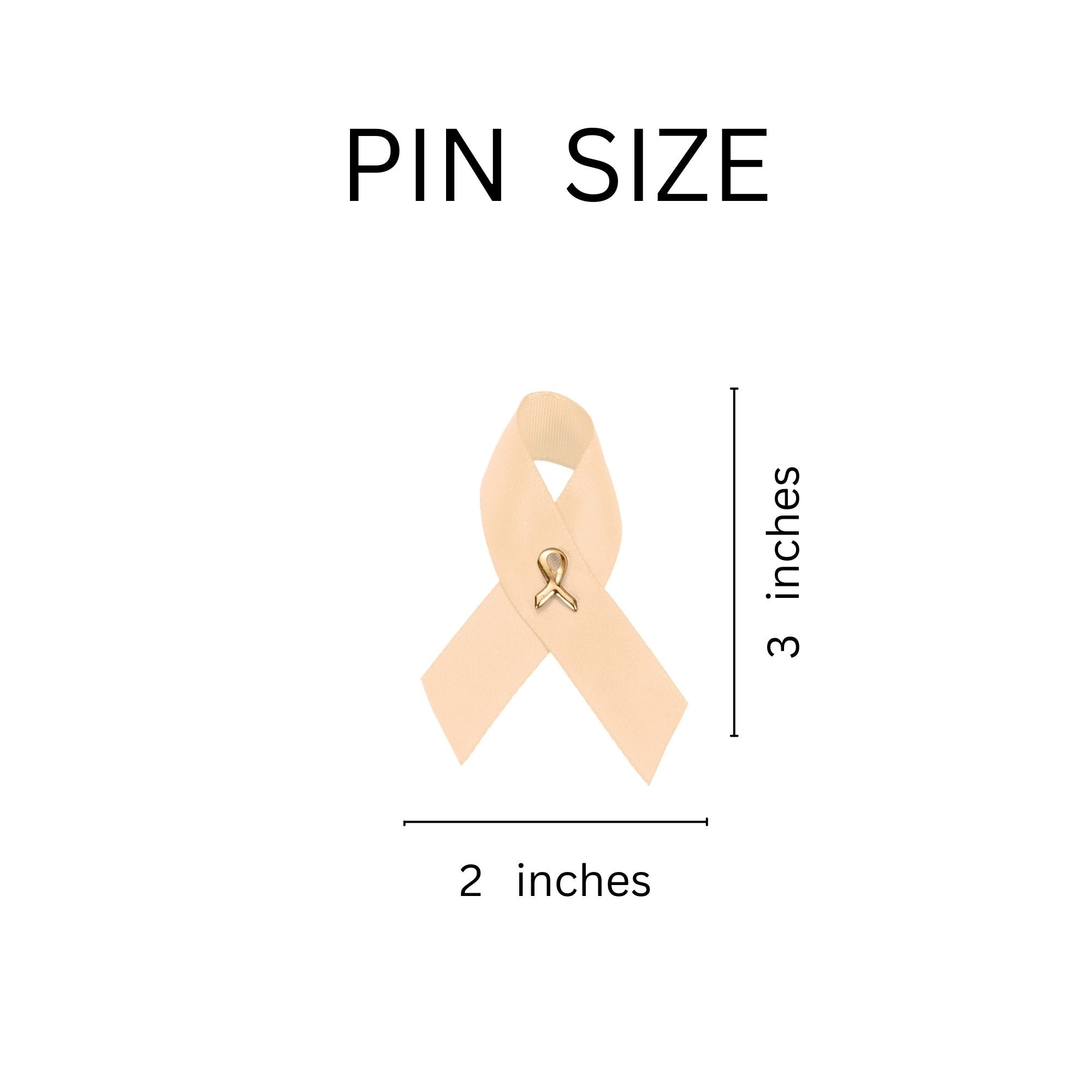 10 Pack of Peach Ribbon Satin Pins for Uterine Cancer, Endometrial Cancer The Awareness Company