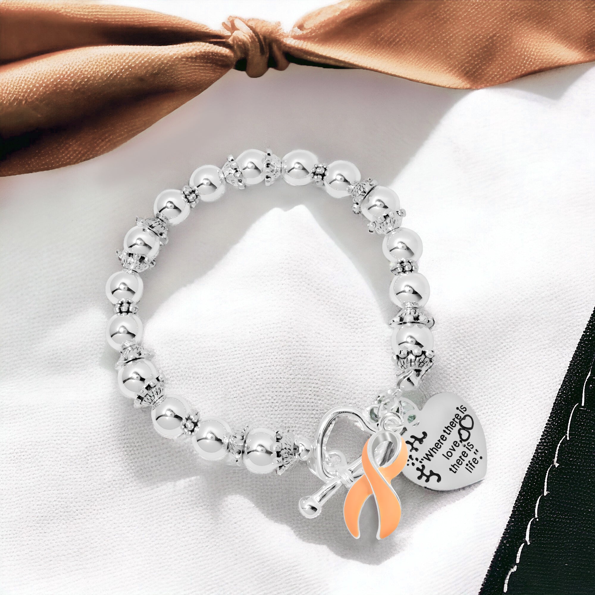 Peach Ribbon Where There is Love Bracelets The Awareness Company