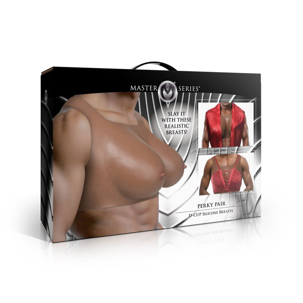 Master Series Perky Pair D-Cup Silicone Breast Forms in Dark Adult Toy Box