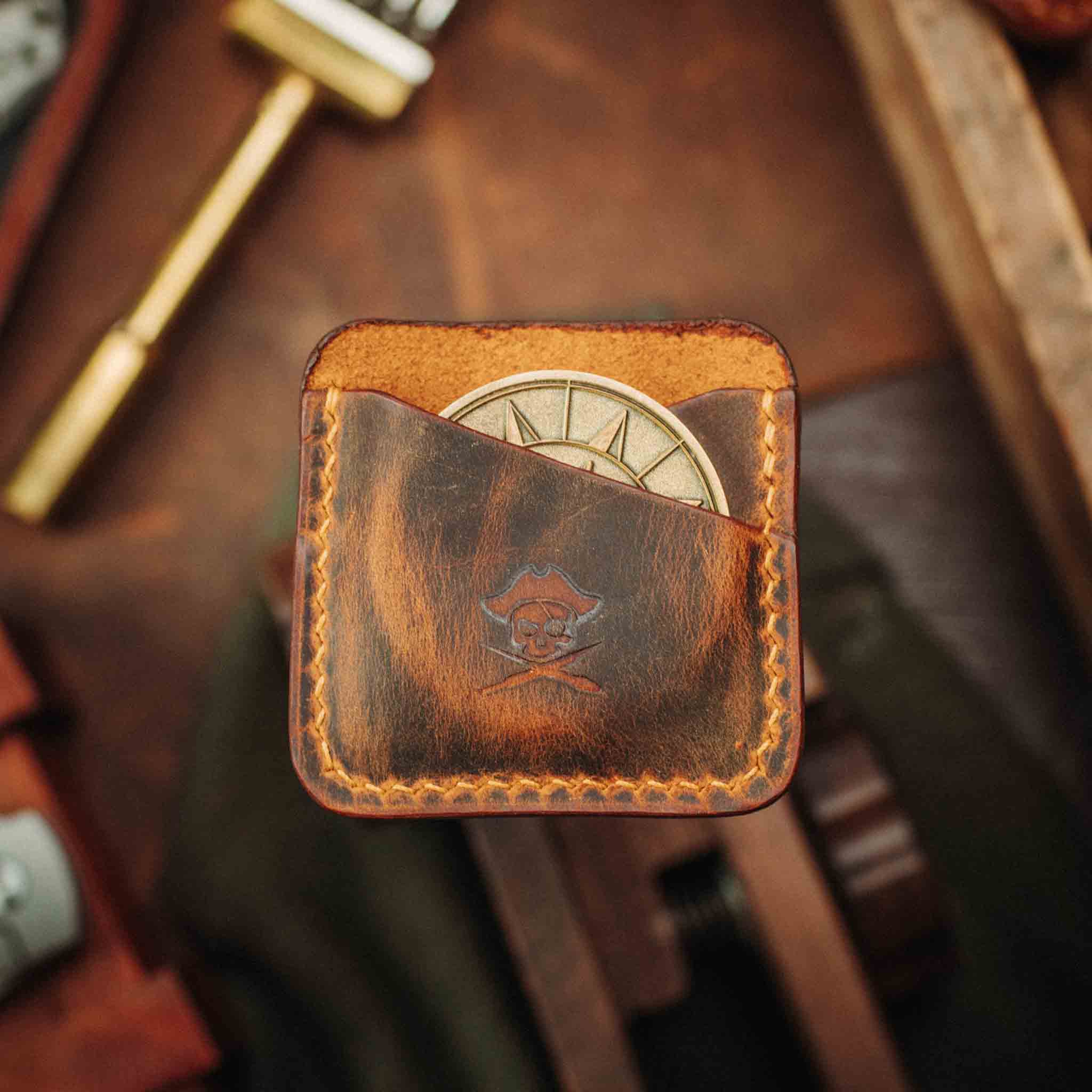 Double Coin Holder - Peso Pocket Duo | Challenge Coin Case | Handcrafted Leather Pirate Goods