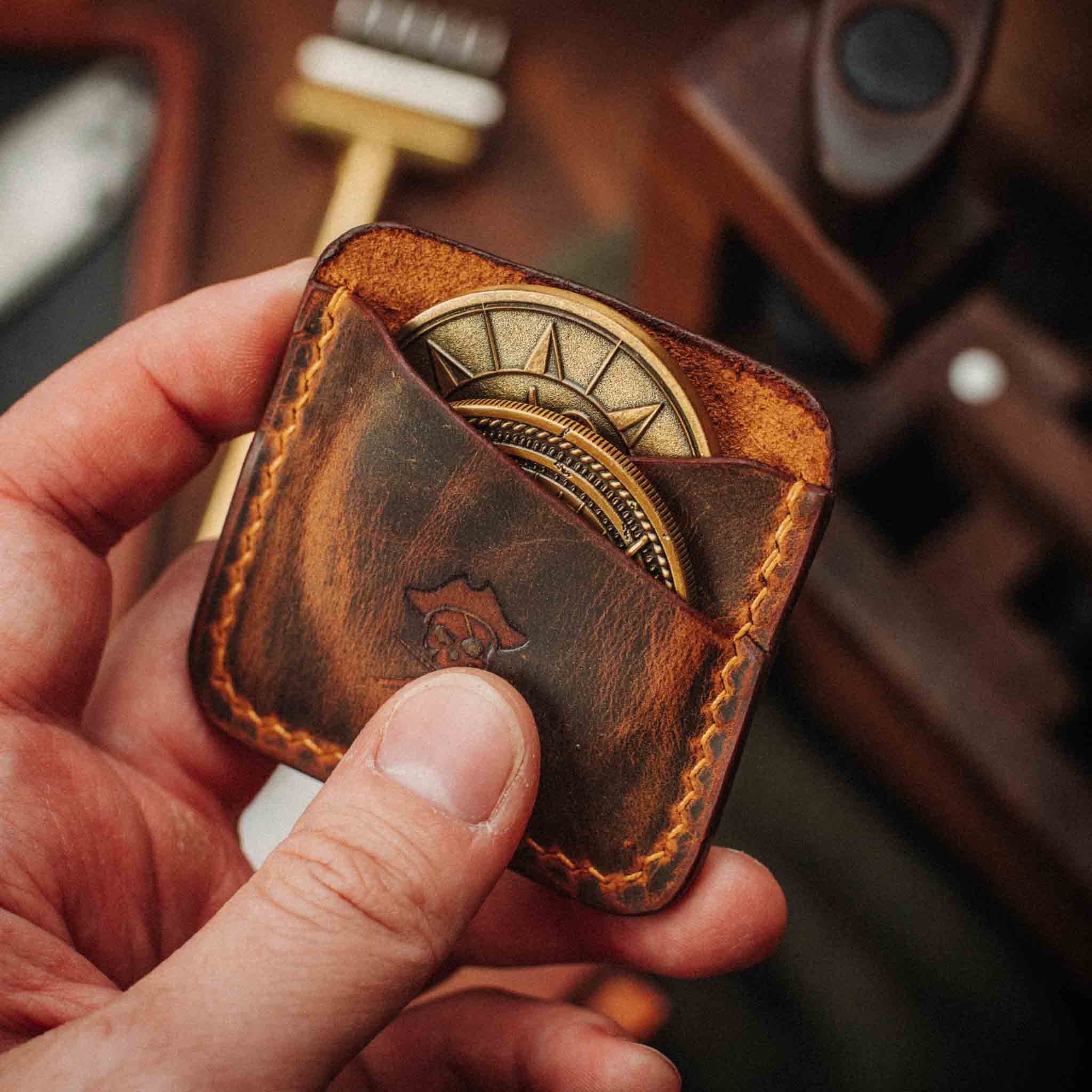 Double Coin Holder - Peso Pocket Duo | Challenge Coin Case | Handcrafted Leather Pirate Goods