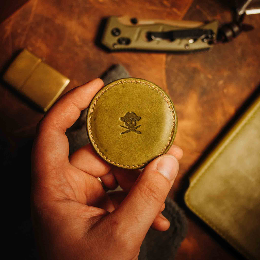 Round Coin Holder - Peso Pocket v2 | Challenge Coin Case | Handcrafted Leather Pirate Goods