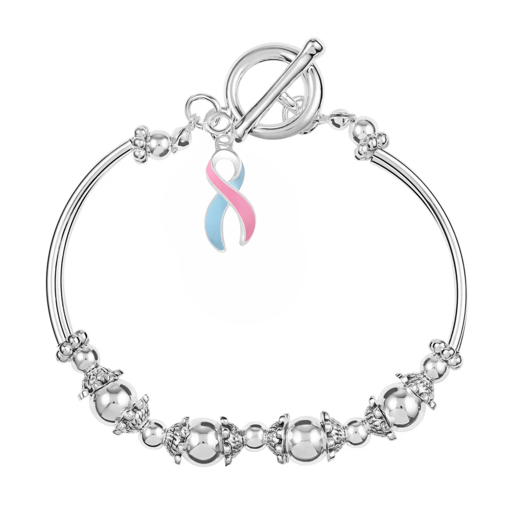 Pink & Blue Ribbon Charm Partial Beaded Bracelets The Awareness Company