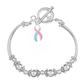 Pink & Blue Ribbon Charm Partial Beaded Bracelets The Awareness Company