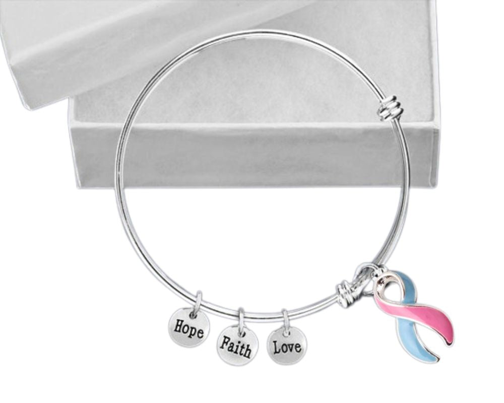Pink & Blue Ribbon Hope Charm Retractable Bracelets The Awareness Company
