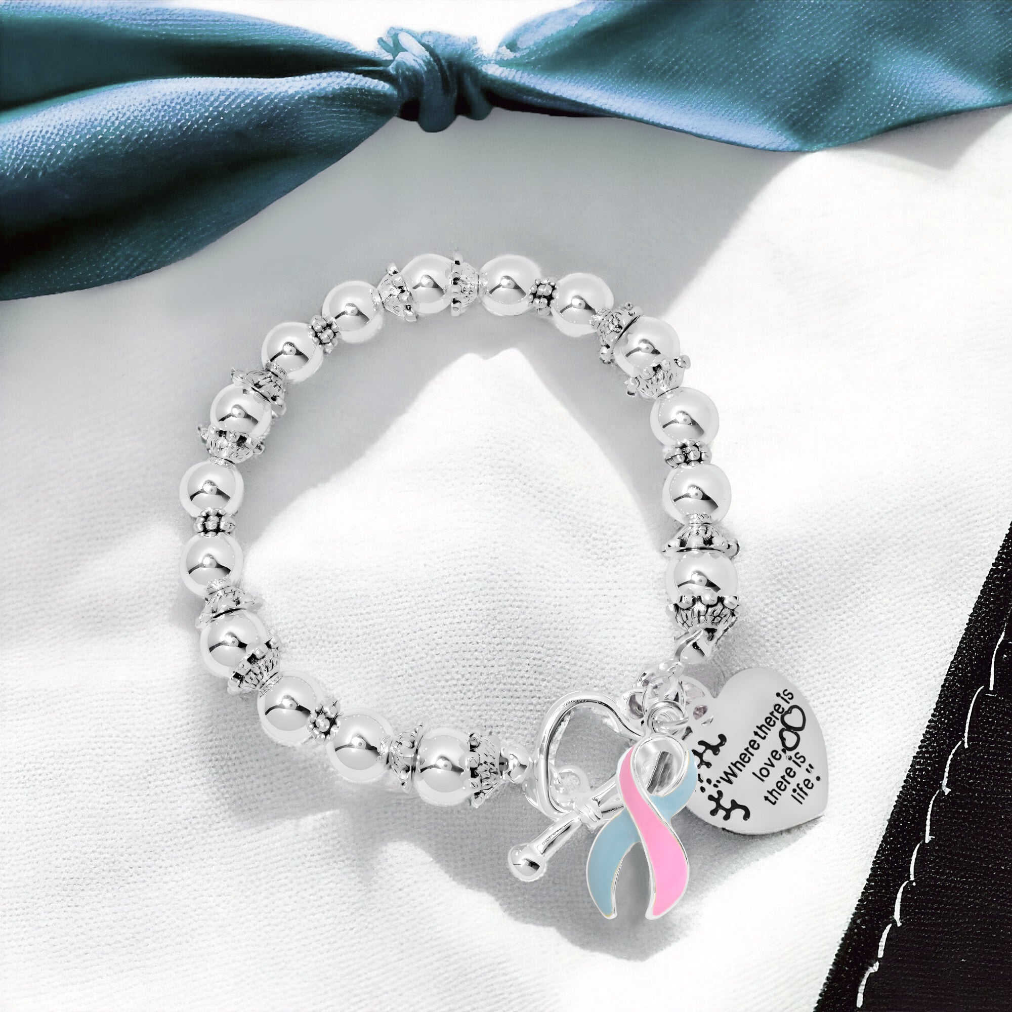 Pink & Blue Ribbon Where There is Love Bracelets The Awareness Company