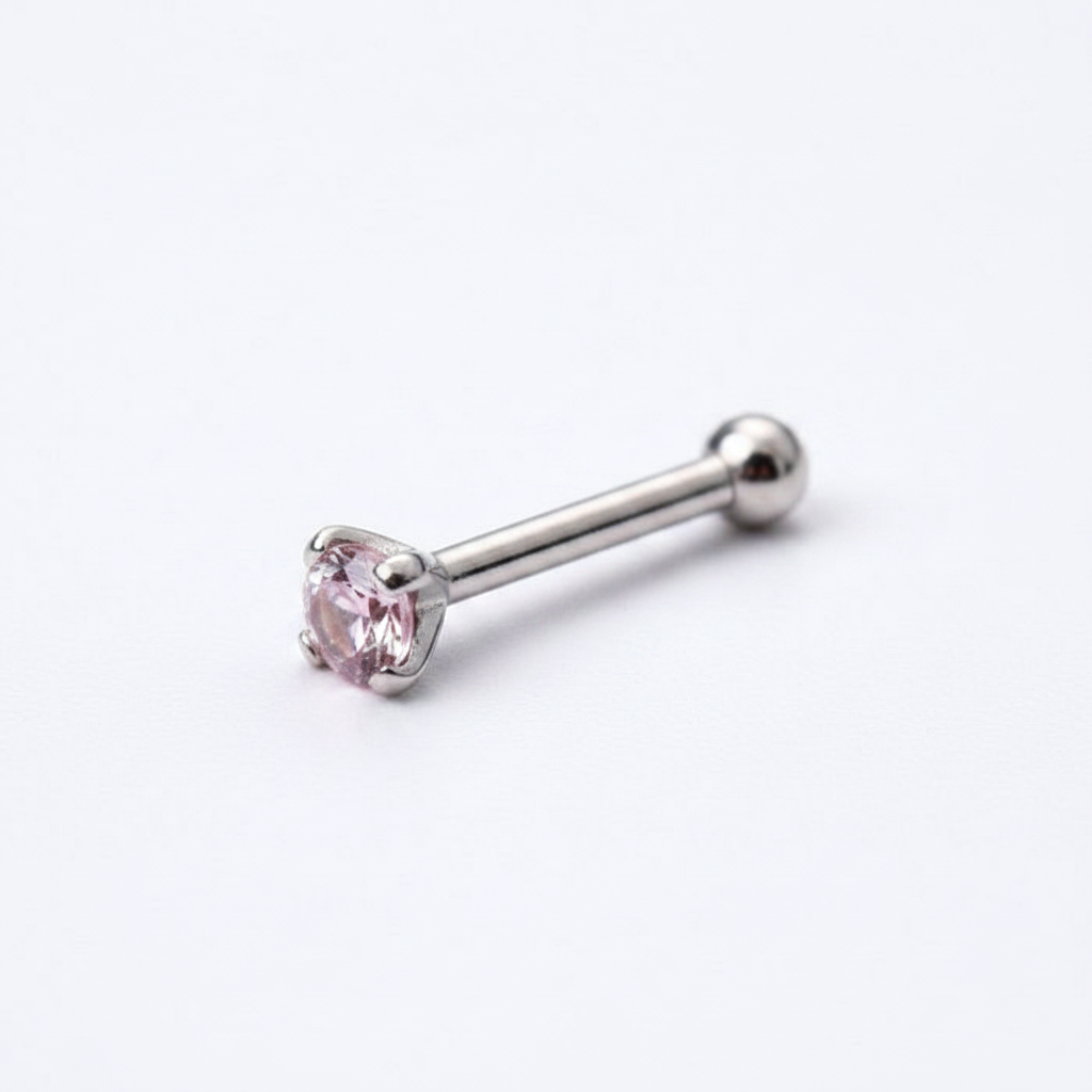 14Kt White Gold Stud Nose Ring with Prong Setting Gem Fashion Hut Jewelry