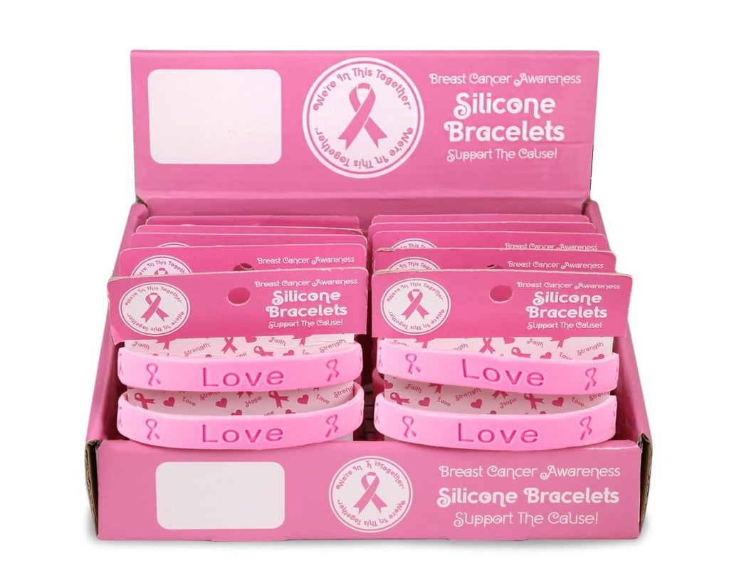 Pink Ribbon Silicone Bracelet Counter Display (12 Cards) The Awareness Company