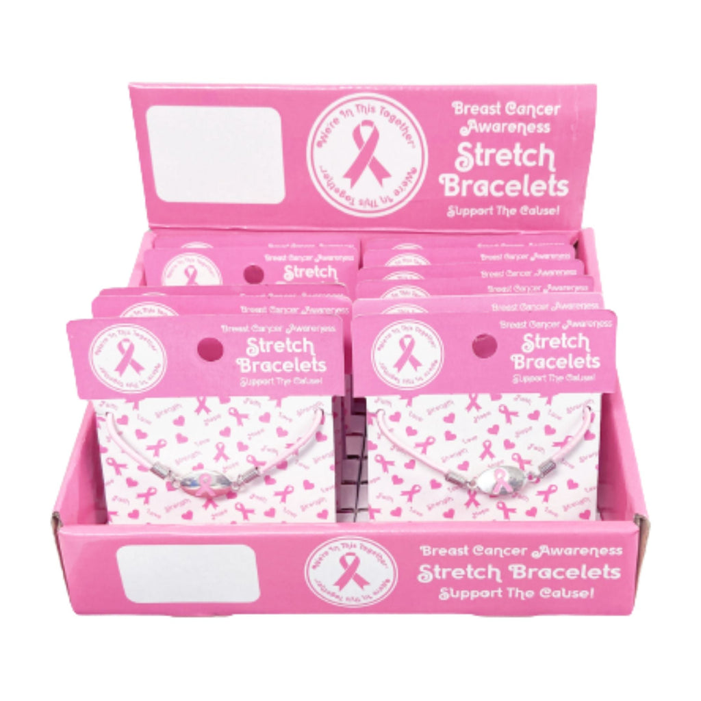 Pink Ribbon Stretch Bracelet Counter Display (12 Cards) The Awareness Company