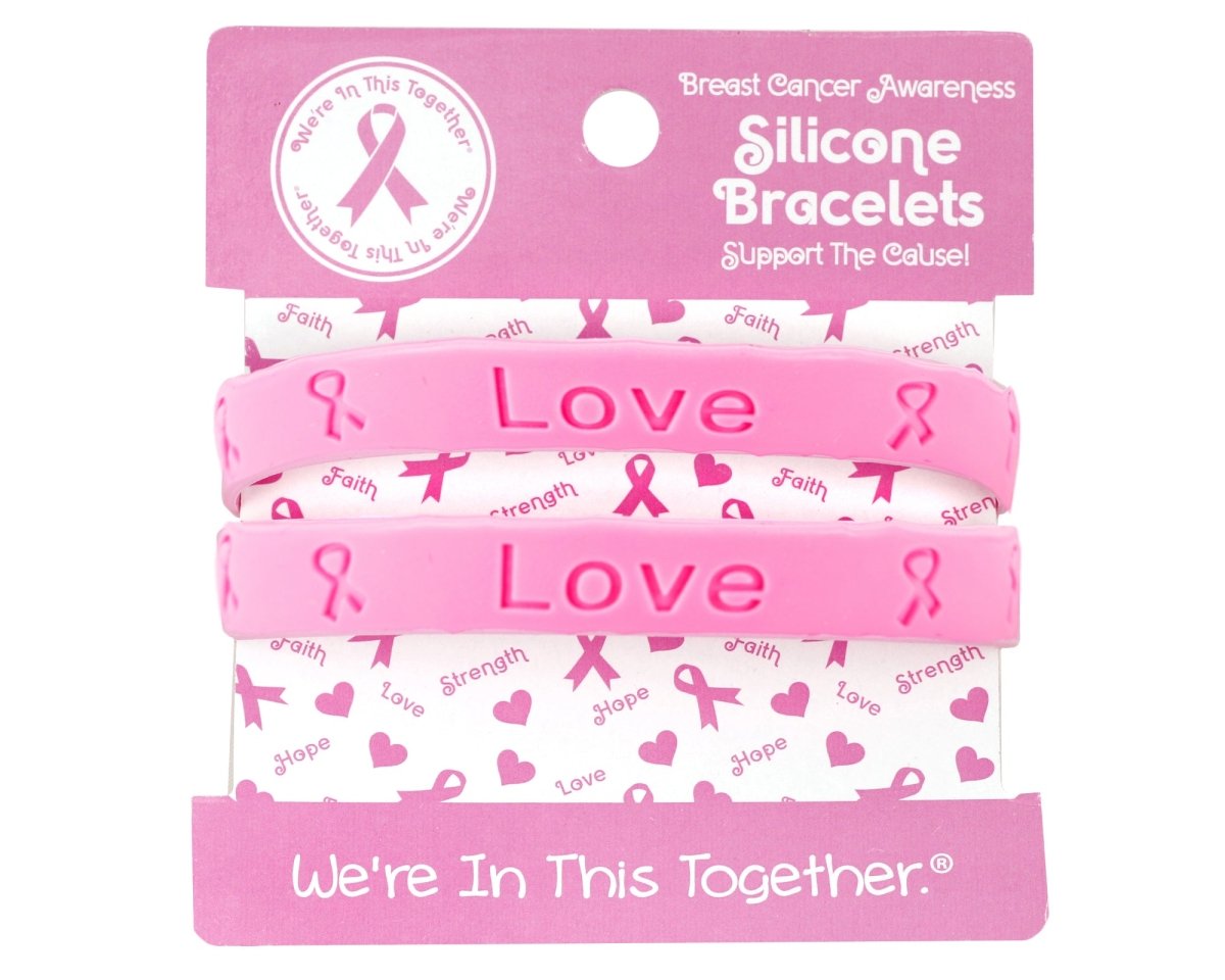 Pink Silicone Breast Cancer Bracelets on Cards The Awareness Company