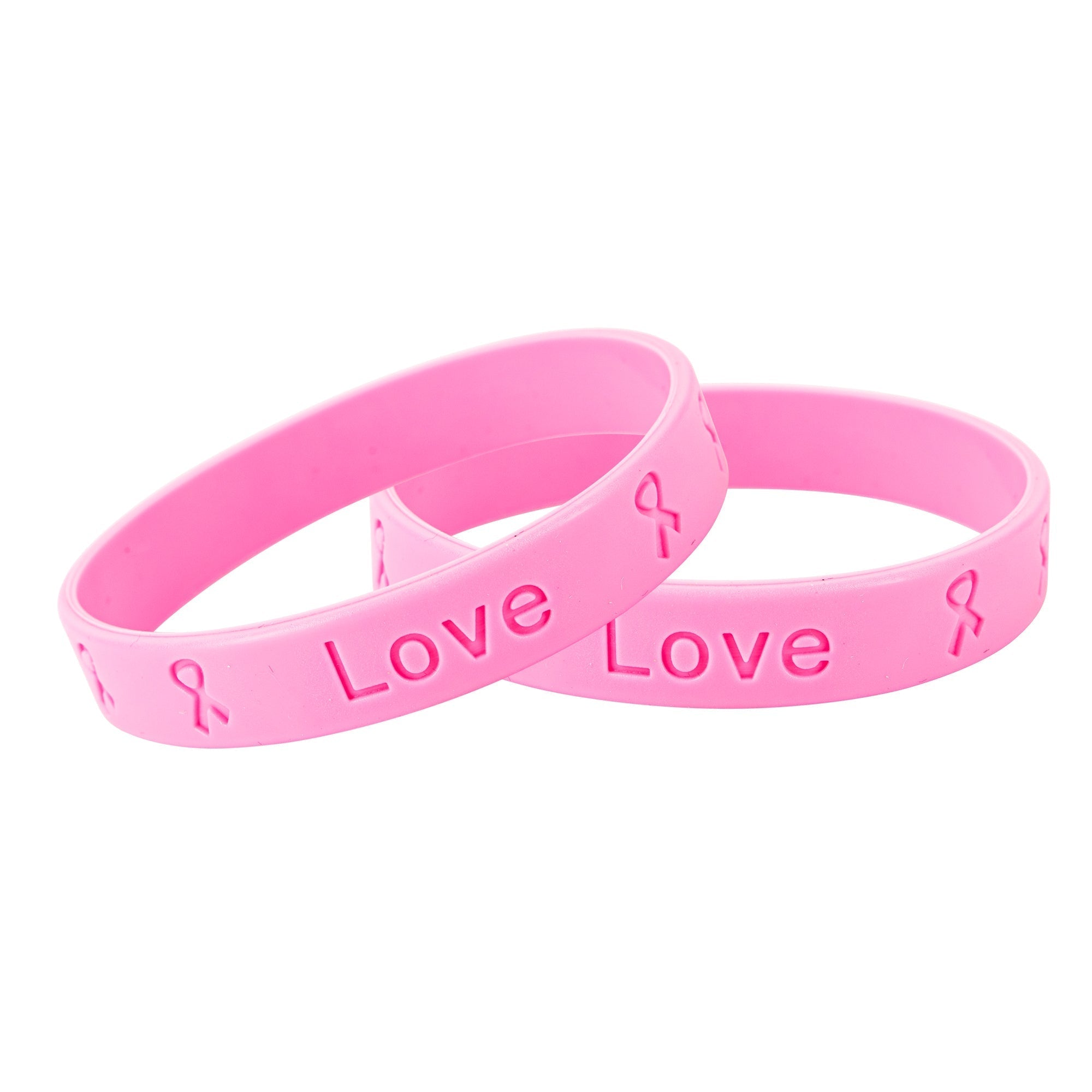 Pink Silicone Breast Cancer Bracelets on Cards The Awareness Company