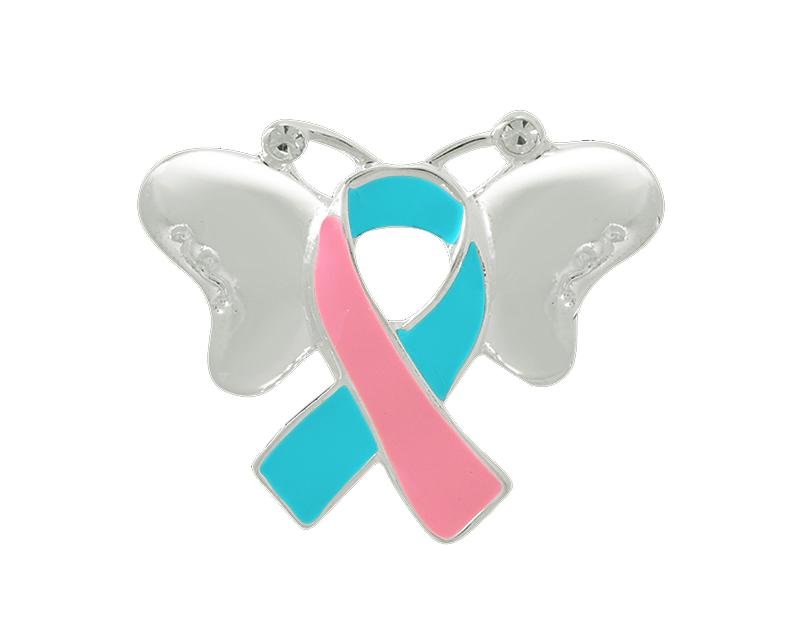 Pink & Teal Ribbon Awareness Butterfly Pins The Awareness Company