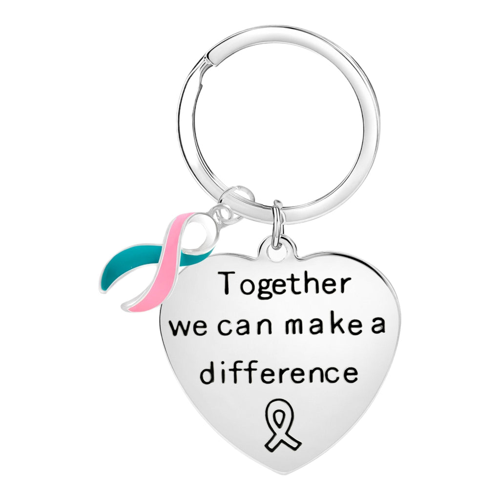 Pink & Teal Ribbon Big Heart Key Chains The Awareness Company