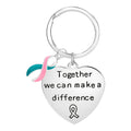 Pink & Teal Ribbon Big Heart Key Chains The Awareness Company