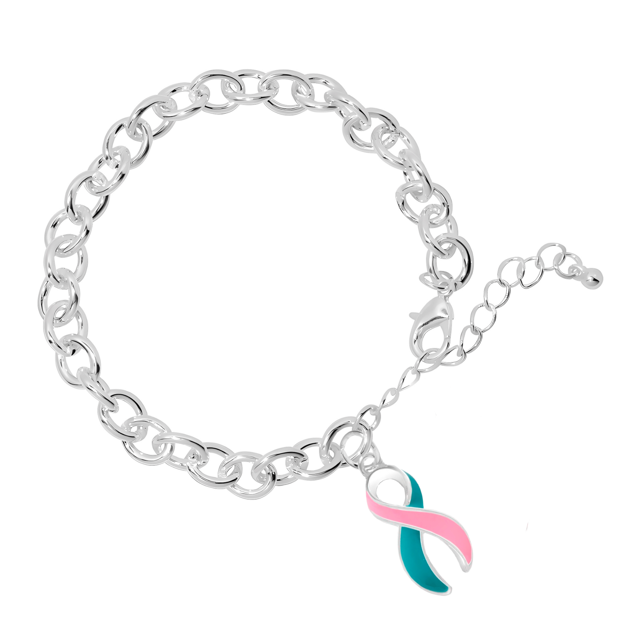 Pink & Teal Ribbon Charm Chunky Bracelets The Awareness Company