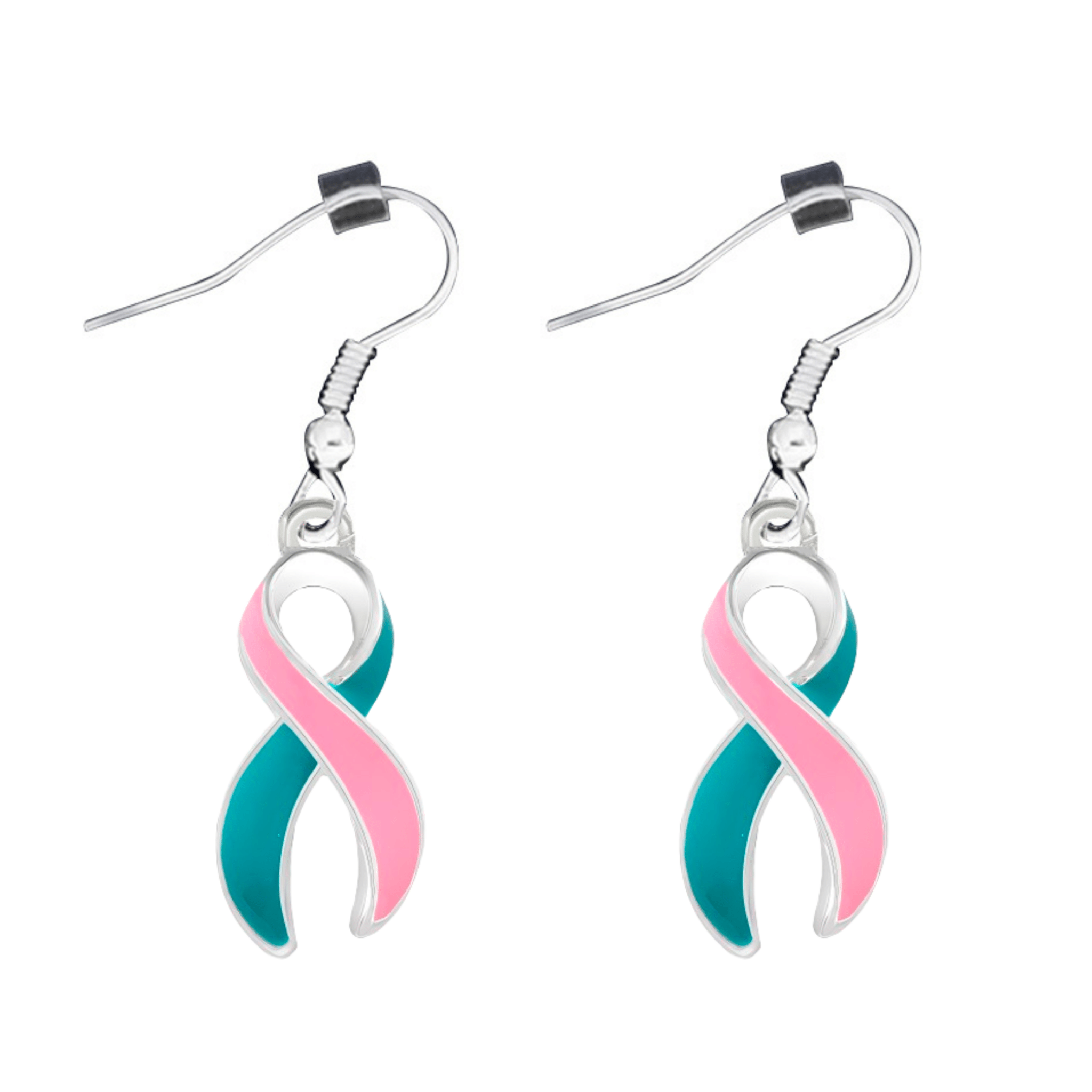 Pink & Teal Ribbon Hanging Earrings The Awareness Company