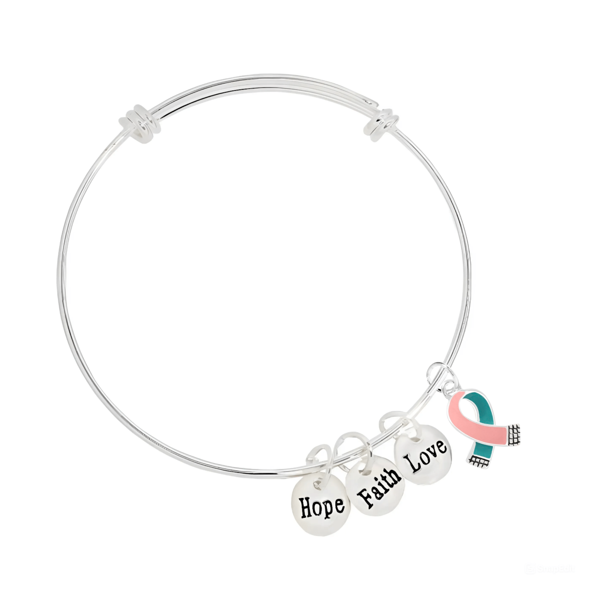 Pink & Teal Ribbon Hope Retractable Charm Bracelets The Awareness Company
