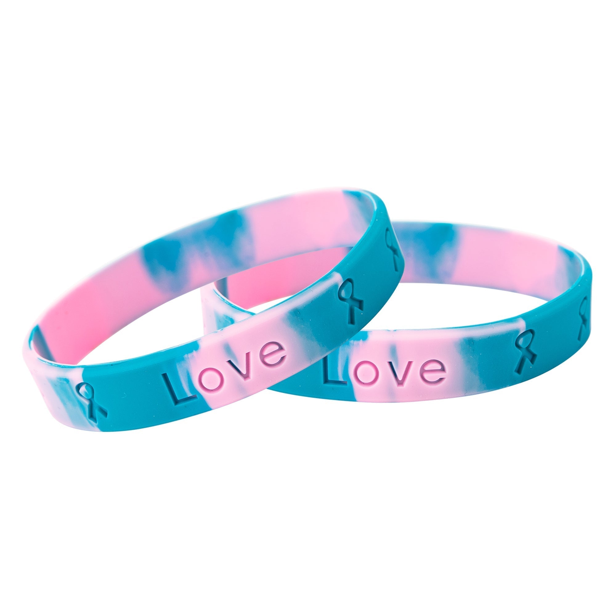 Pink & Teal Ribbon Silicone Bracelets (Child Sized) The Awareness Company