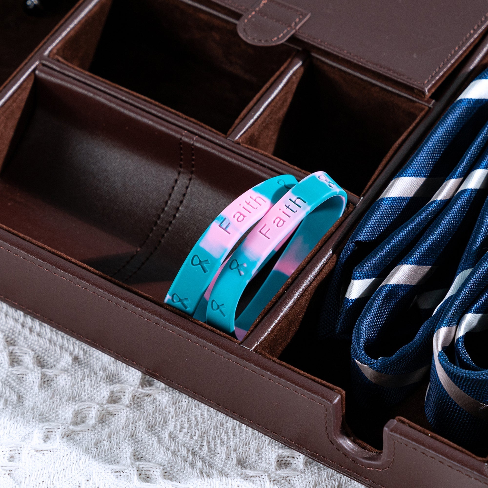 Pink & Teal Ribbon Silicone Bracelets (Child Sized) The Awareness Company