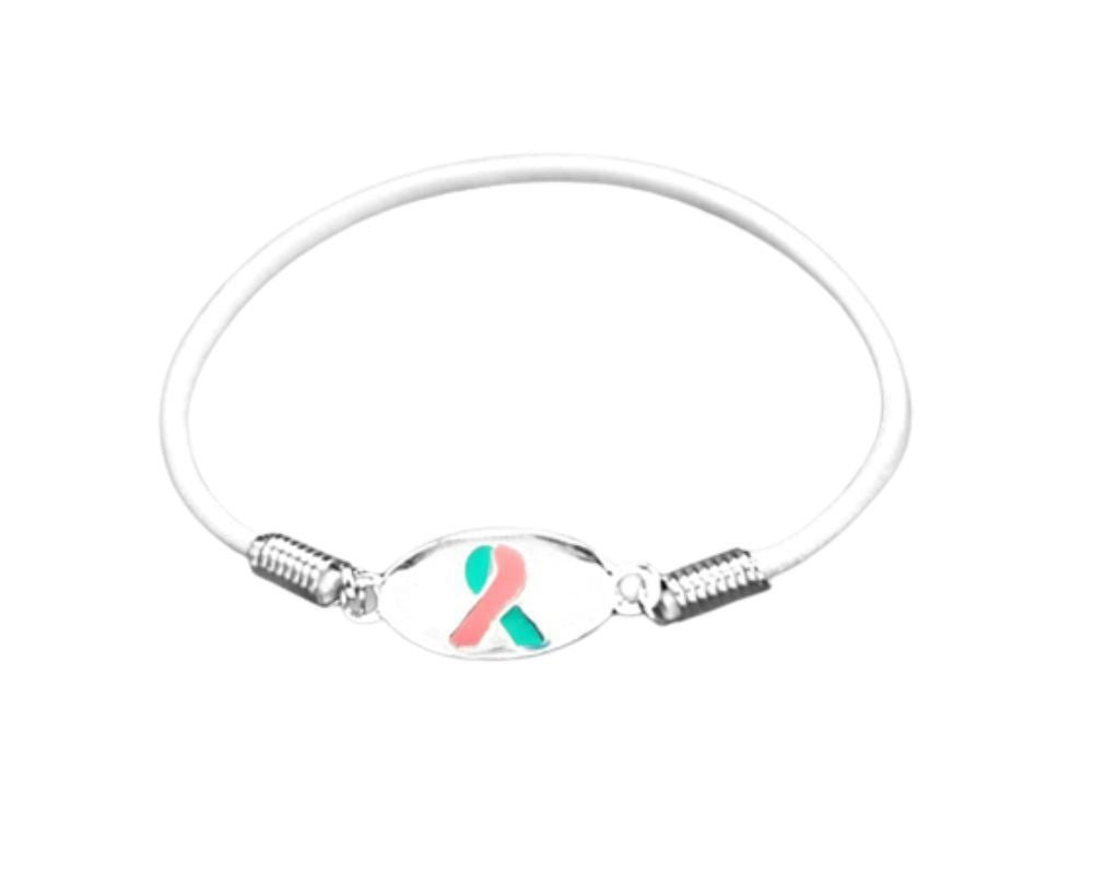 Pink & Teal Ribbon Stretch Bracelets The Awareness Company