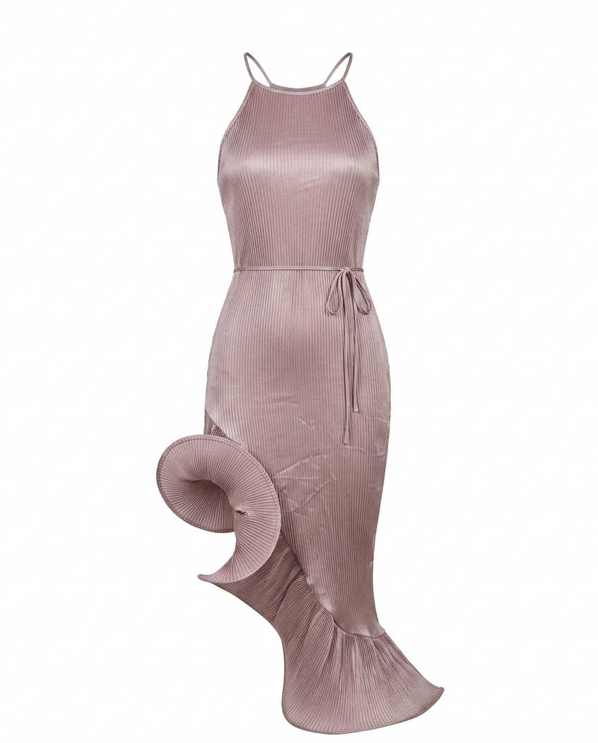 Vibrant Ruffled Halter Midi Dress Boho Brown