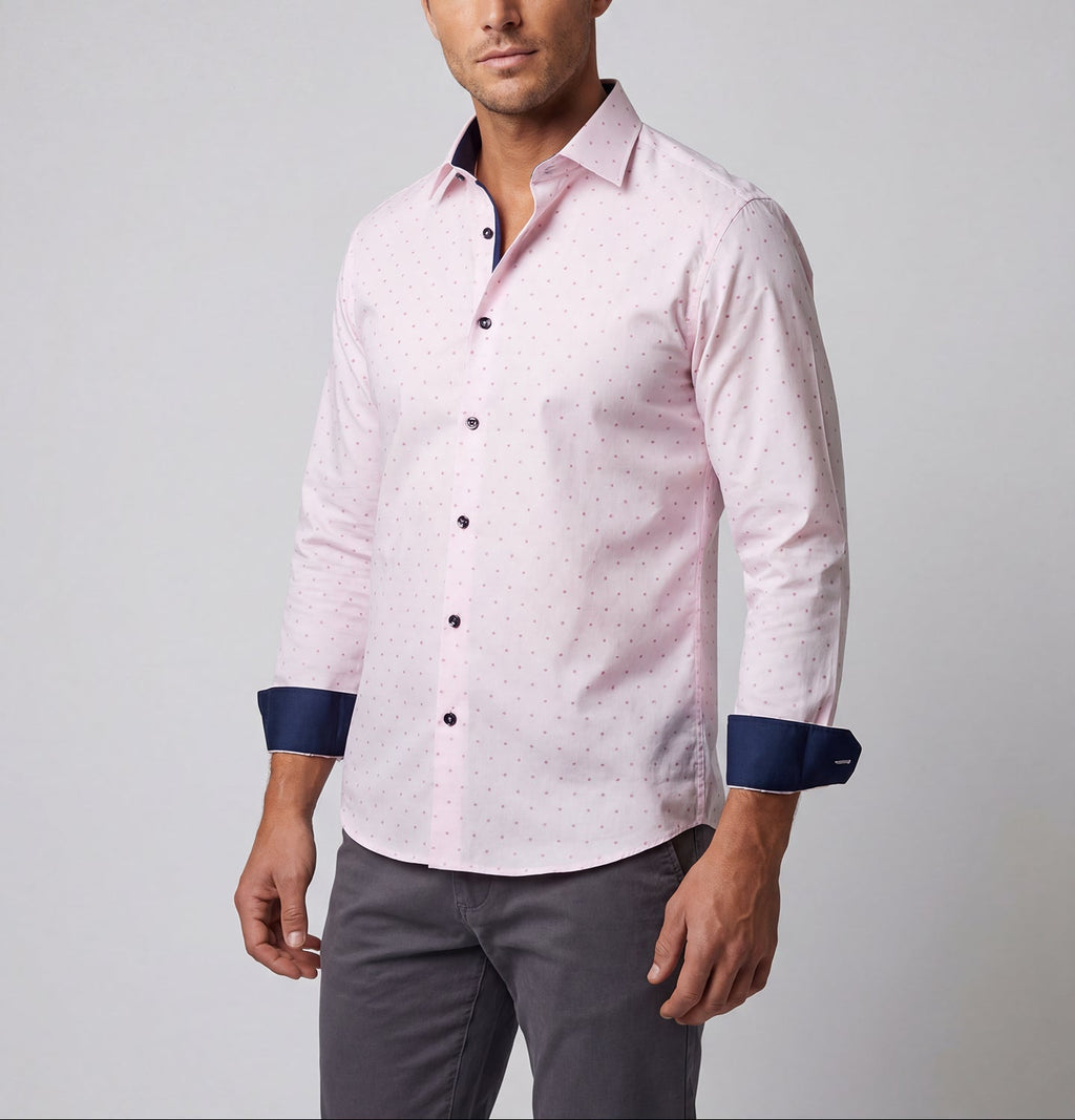 George Button-Up Shirt With Contrast Details // Pink // Contemporary Fit (Regular) LEVINAS® Official