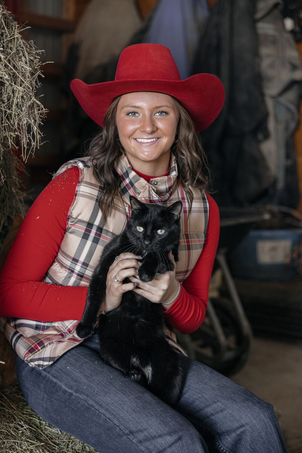 Jodifl Plaid Check Print Padded Western Vest — High Collar with Zipper & Snap Closure (Medium remaining) Cowhide and Conchos