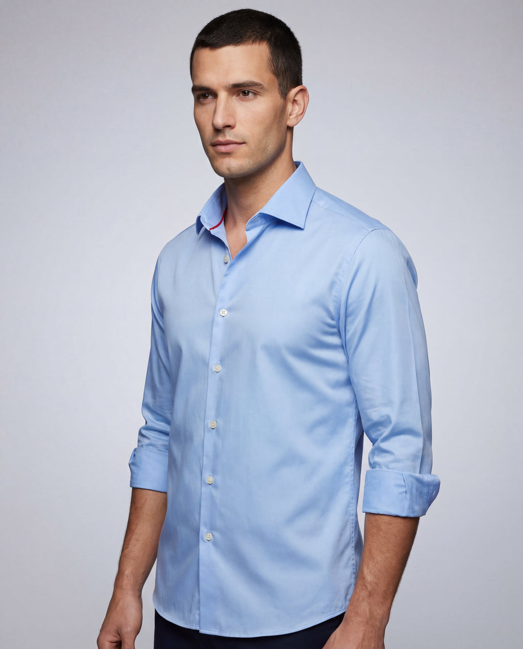 Lt Blue Long Sleeve Shirt with contract trimming // Dual cuffs// contemporary fit- Final Sale LEVINAS® Official