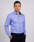 Lt Blue Long Sleeve Shirt with contract trimming // Dual cuffs// contemporary fit- Final Sale LEVINAS® Official
