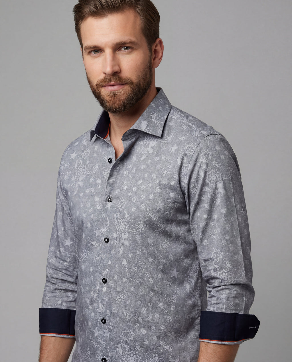 Long Sleeve Shirt with contract trimming // Dual cuffs // contemporary fit- Final Sale LEVINAS® Official