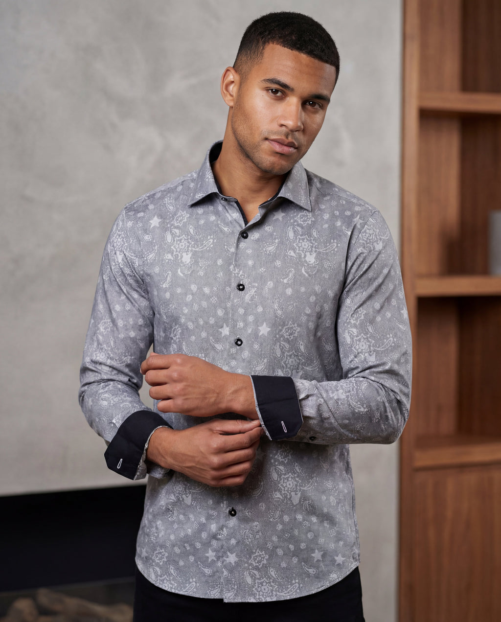 Long Sleeve Shirt with contract trimming // Dual cuffs // contemporary fit- Final Sale LEVINAS® Official