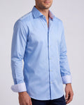 Blue Long Sleeve Shirt with contract trimming // Dual cuffs// contemporary fit- Final Sale LEVINAS® Official