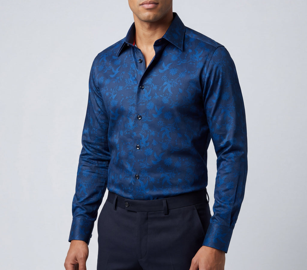 Jonny  Button-Up Shirt With Contrast Details // Navy // Contemporary Fit (Regular)- final sale LEVINAS® Official