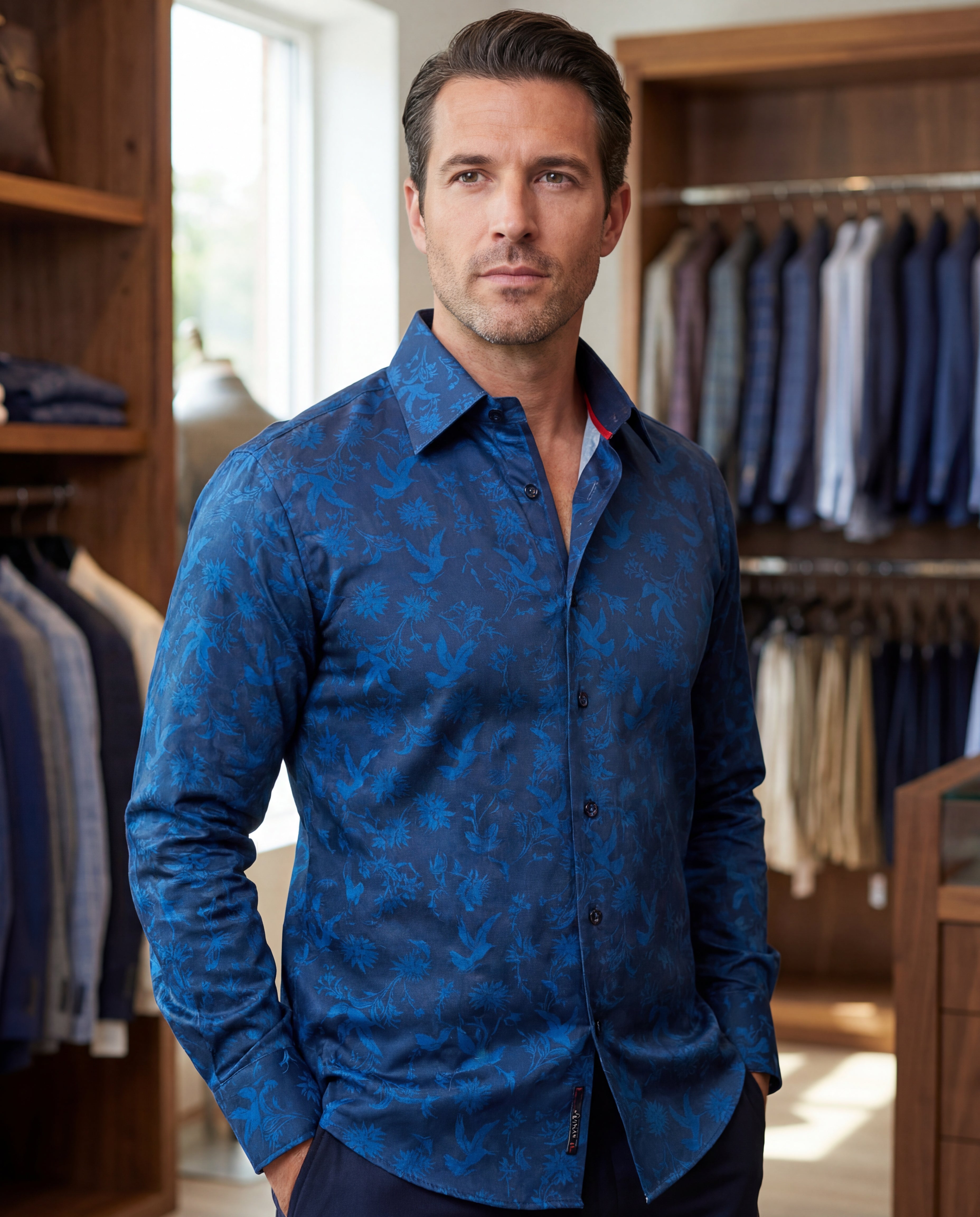 Jonny  Button-Up Shirt With Contrast Details // Navy // Contemporary Fit (Regular)- final sale LEVINAS® Official