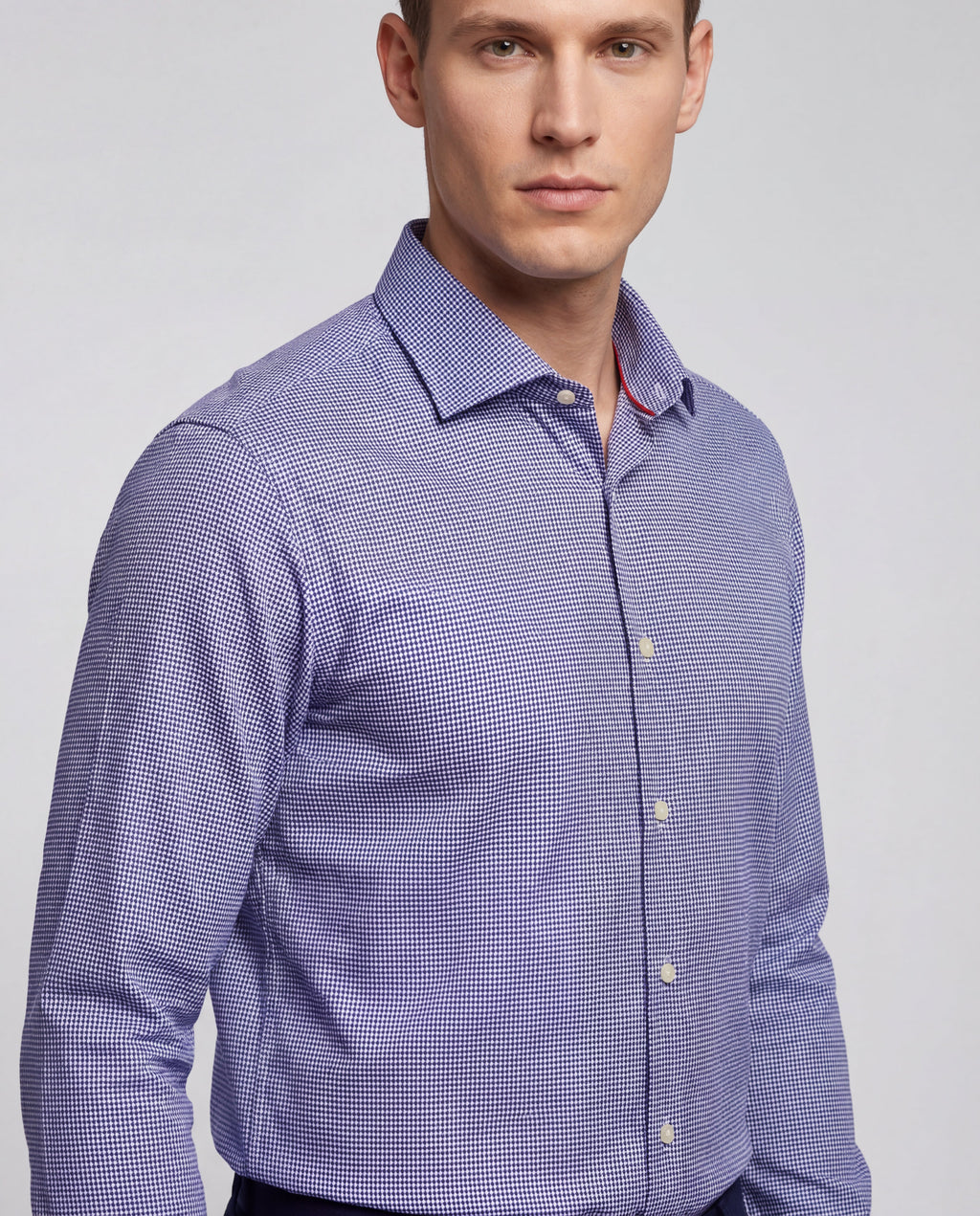 Blue Long Sleeve Shirt with contract trimming// Dual cuffs// contemporary fit- Final Sale LEVINAS® Official