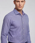 Blue Long Sleeve Shirt with contract trimming// Dual cuffs// contemporary fit- Final Sale LEVINAS® Official