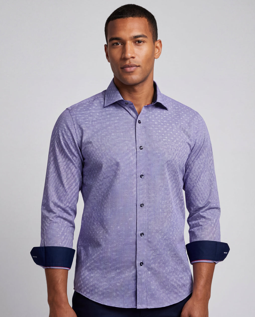 Long Sleeve Blue Shirt with contract trimming // Dual cuffs // contemporary fit- Final Sale LEVINAS® Official