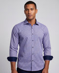 Long Sleeve Blue Shirt with contract trimming // Dual cuffs // contemporary fit- Final Sale LEVINAS® Official