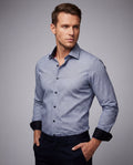 Long Sleeve Black Shirt with contract trimming // Dual cuffs// contemporary fit- Final Sale LEVINAS® Official