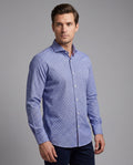 Blue Long Sleeve Shirt with contract trimming // Dual cuffs// contemporary fit- Final Sale LEVINAS® Official