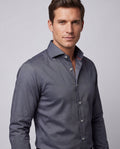 Charcoal  Shirt // Dual cuffs// contemporary fit - Final Sale LEVINAS® Official