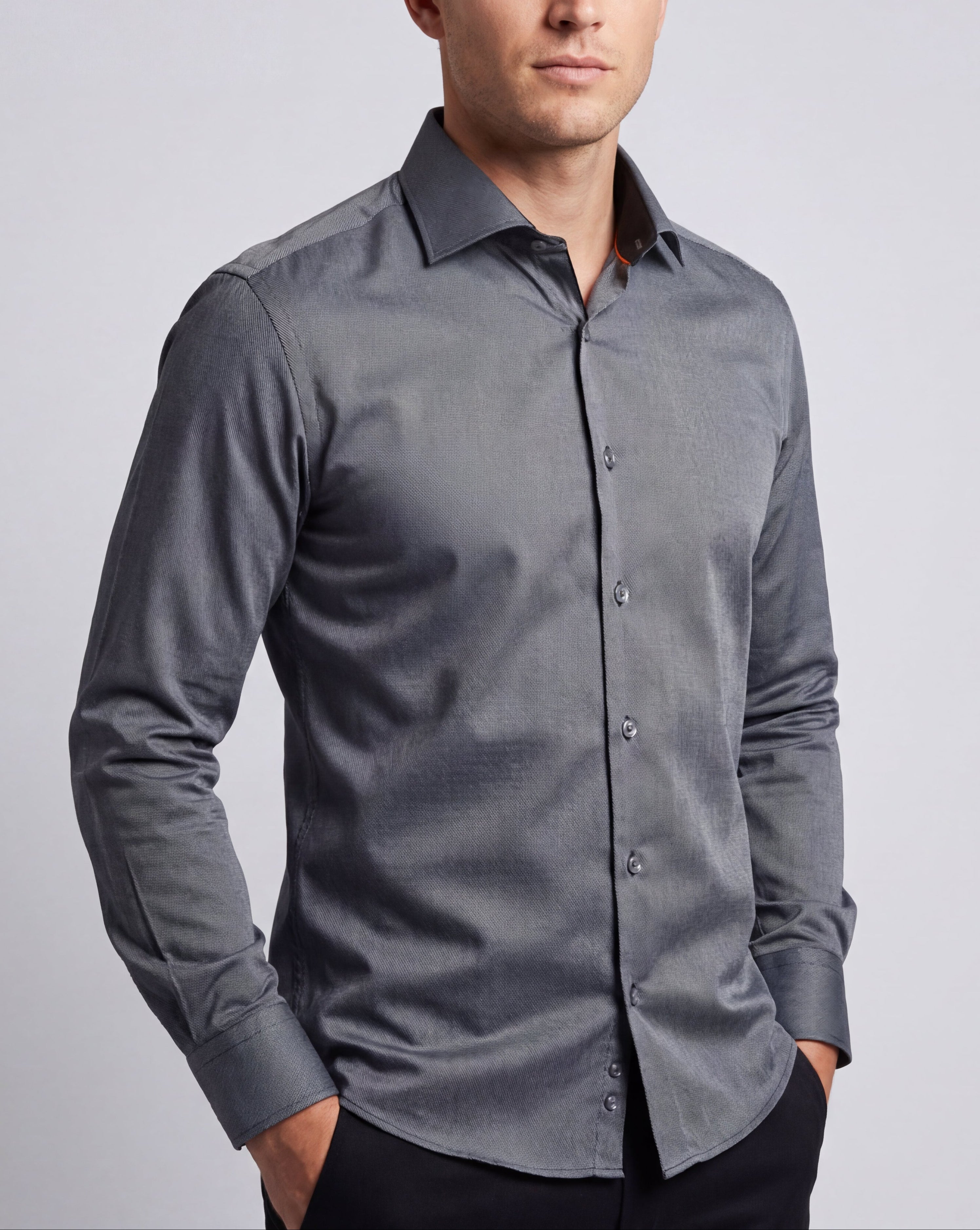 Long Sleeve Shirt with contract trimming // Dual cuffs// contemporary fit- Final Sale LEVINAS® Official