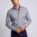 Blue Long Sleeve Shirt with contract trimming // Dual cuffs// contemporary fit- Final Sale LEVINAS® Official