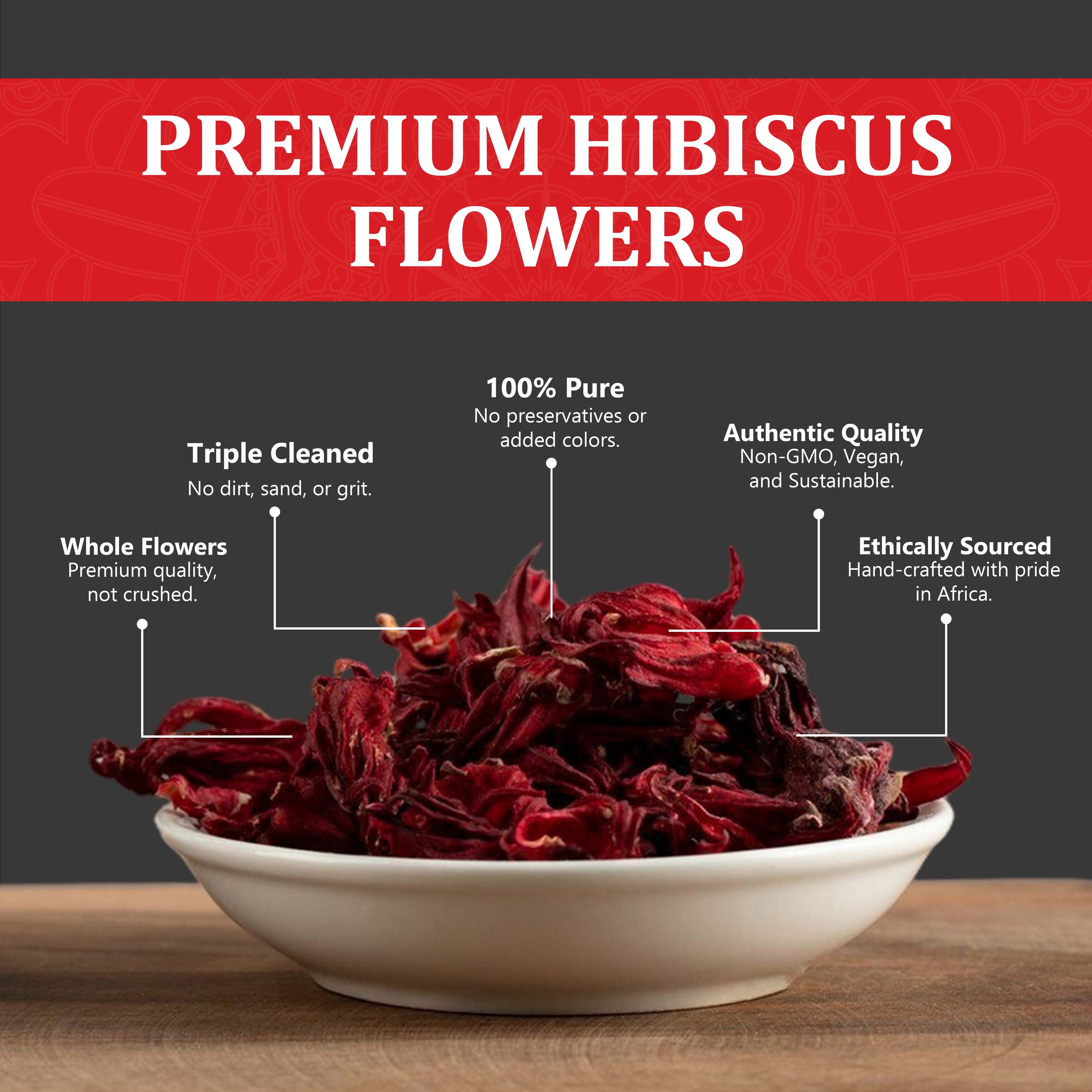 Akshit Hibiscus Flowers 5 oz  Herbal Tea | Flor de Jamaica tea | Dried Hibiscus | Loose Leaf Tea | Caffeine-Free | Vegan Friendly | Fleurs d'hibiscus bio Akshit Akshit