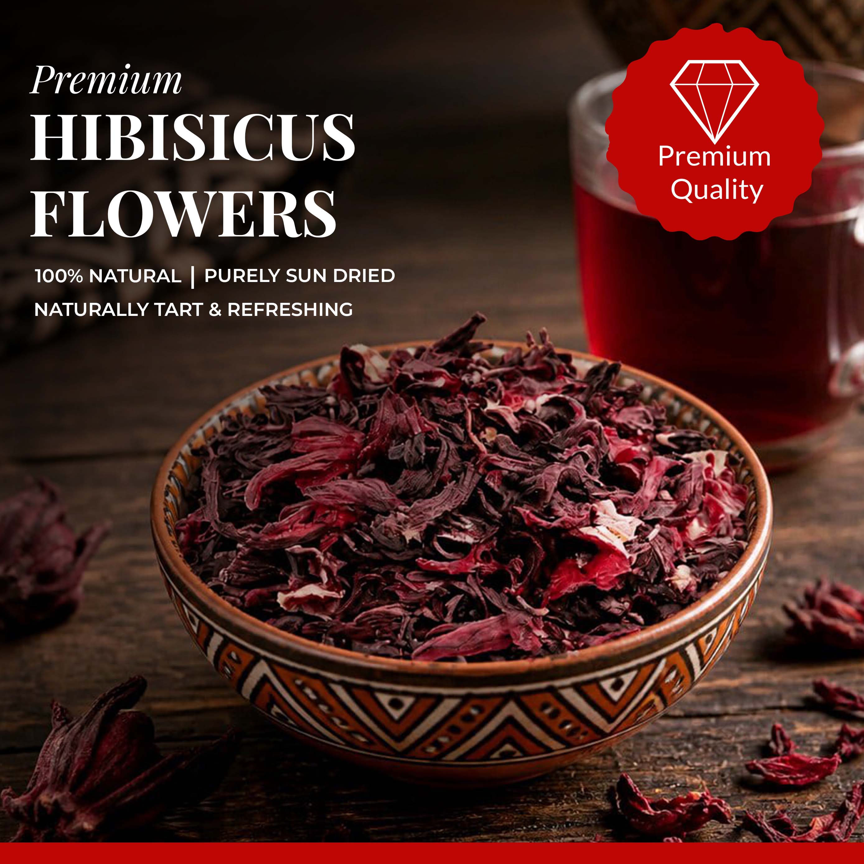 Dried Hibiscus Flowers 5oz – Loose Leaf Herbal Tea | Caffeine-Free, Non-GMO, Vegan Akshit