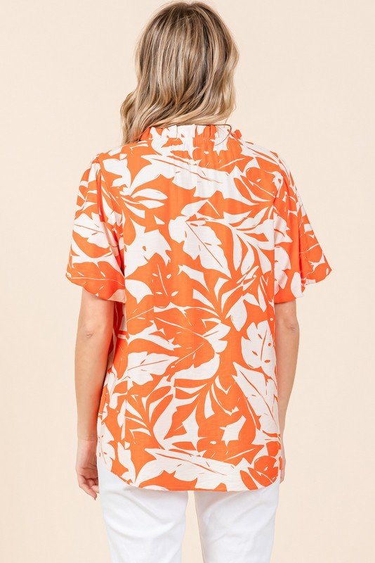 Jodifl Print Puffed Sleeves Western Top — Frilled Neck with Adjustable Fit Lightweight Layering Cowhide and Conchos
