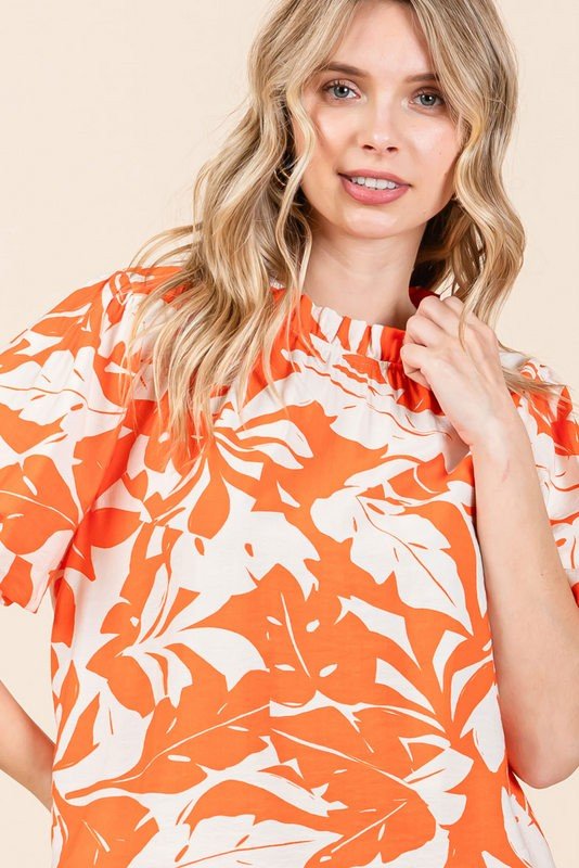 Jodifl Print Puffed Sleeves Western Top — Frilled Neck with Adjustable Fit Lightweight Layering Cowhide and Conchos