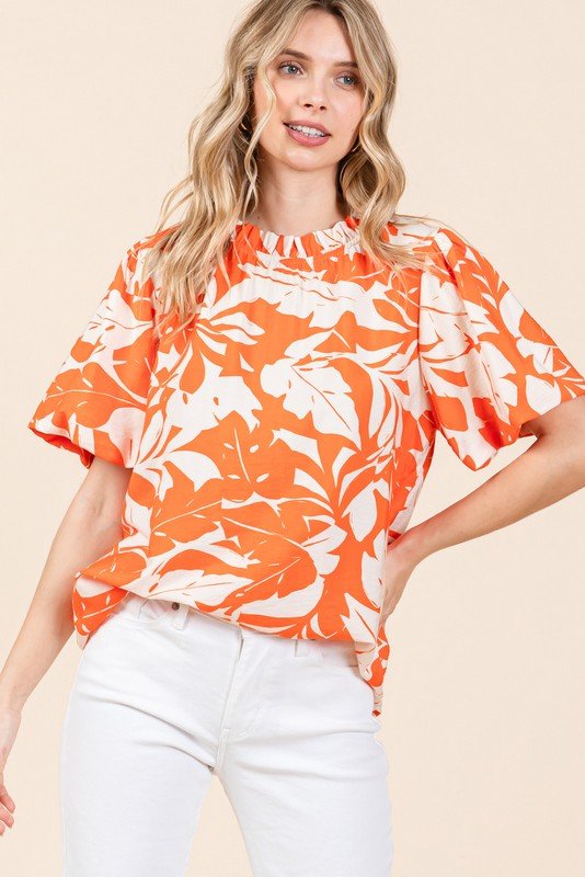 Jodifl Print Puffed Sleeves Western Top — Frilled Neck with Adjustable Fit Lightweight Layering Cowhide and Conchos
