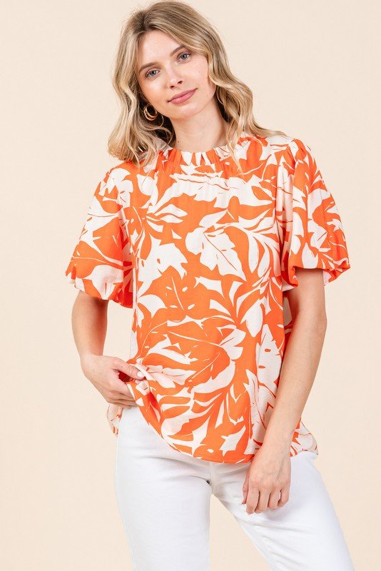 Jodifl Print Puffed Sleeves Western Top — Frilled Neck with Adjustable Fit Lightweight Layering Cowhide and Conchos