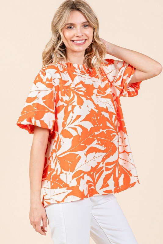 Jodifl Print Puffed Sleeves Western Top — Frilled Neck with Adjustable Fit Lightweight Layering Cowhide and Conchos